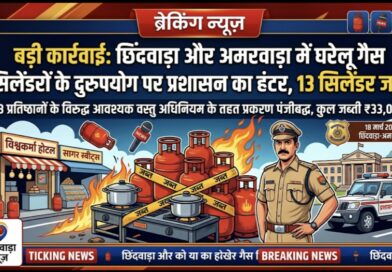 बड़ी कार्रवाई: छिंदवाड़ा और अमरवाड़ा में घरेलू गैस सिलेंडरों के दुरुपयोग पर प्रशासन का हंटर, 13 सिलेंडर जब्त।
